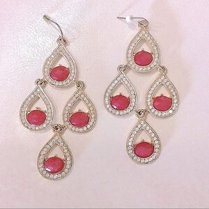 Chandelier Crystal Earrings Pink, Goldstone, 8”L